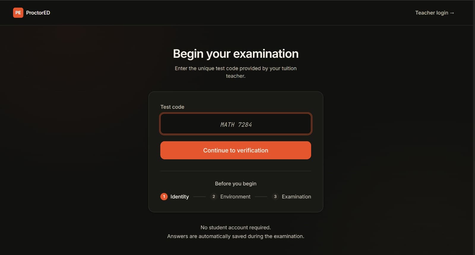Screenshot of ProctorED — Online Test Platform